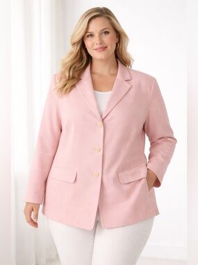 Josephine Chaus Blush Pink Wool Cashmere Blazer Size 22W Elegant Career Jacket